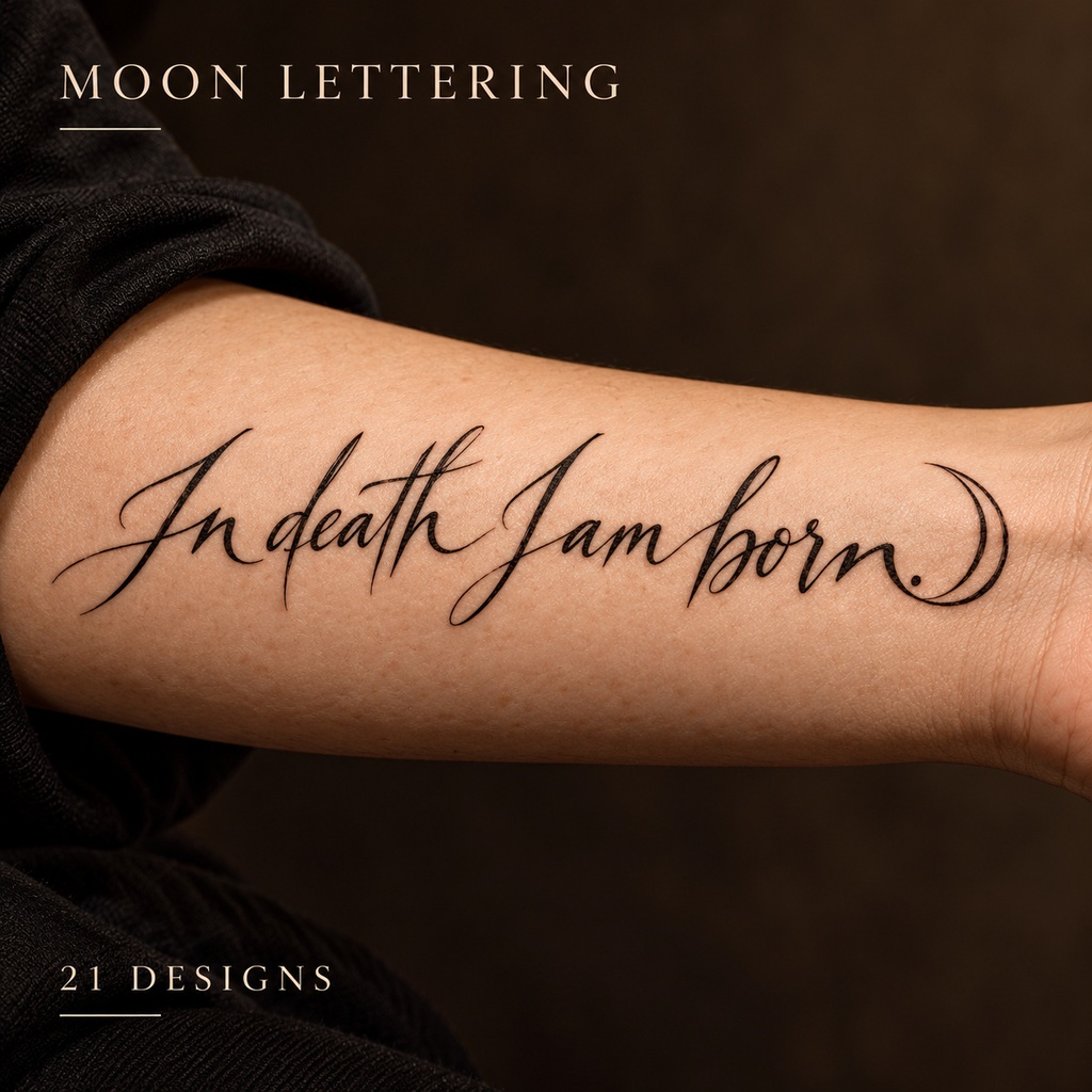 MOON LETTERING｜三日月レタリングタトゥー21種｜英語・ギリシャ語・イタリア語｜白背景PNG