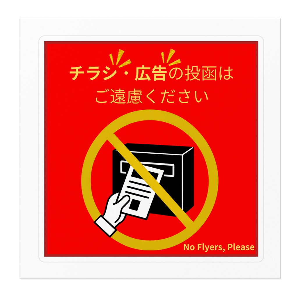 チラシ・広告投函お断りステッカー(四角型・赤×黄)