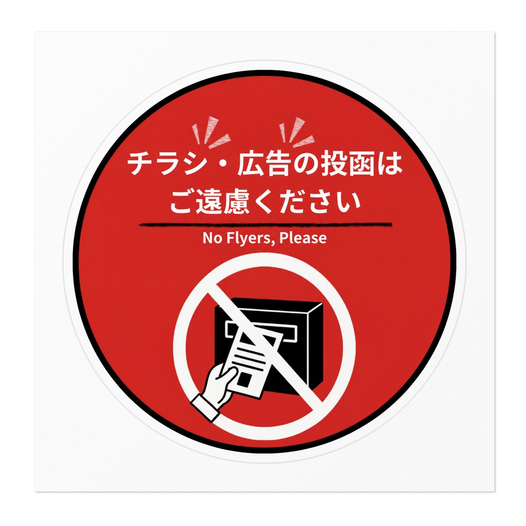 チラシ・広告投函お断りステッカー(丸型・赤×白)