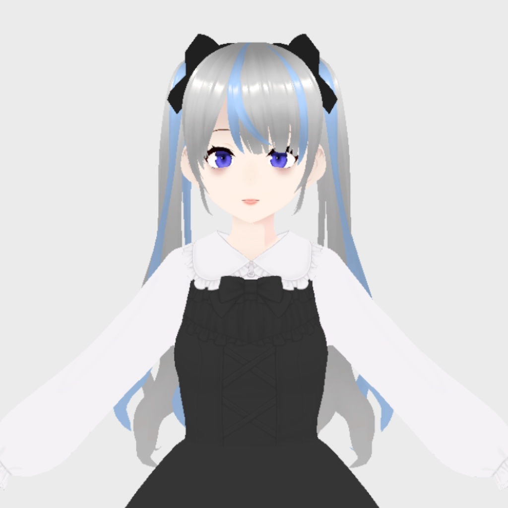 【Vroidカスタムアイテム】黒リボン付きツインテール【水色メッシュ】【無料】