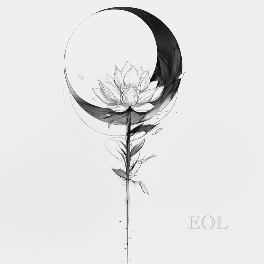 Moon Lotus|Echo of Light – Blackwork Tattoo
