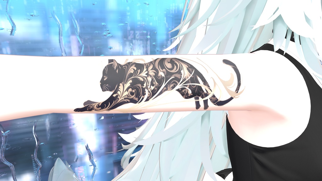 透過アートタトゥー素材 (cat)