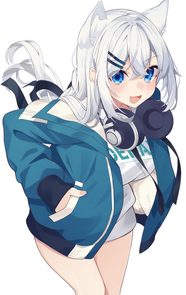 【未統合PSD】オリジナルキャラクター（白髪ケモ耳少女）イラスト制作データ