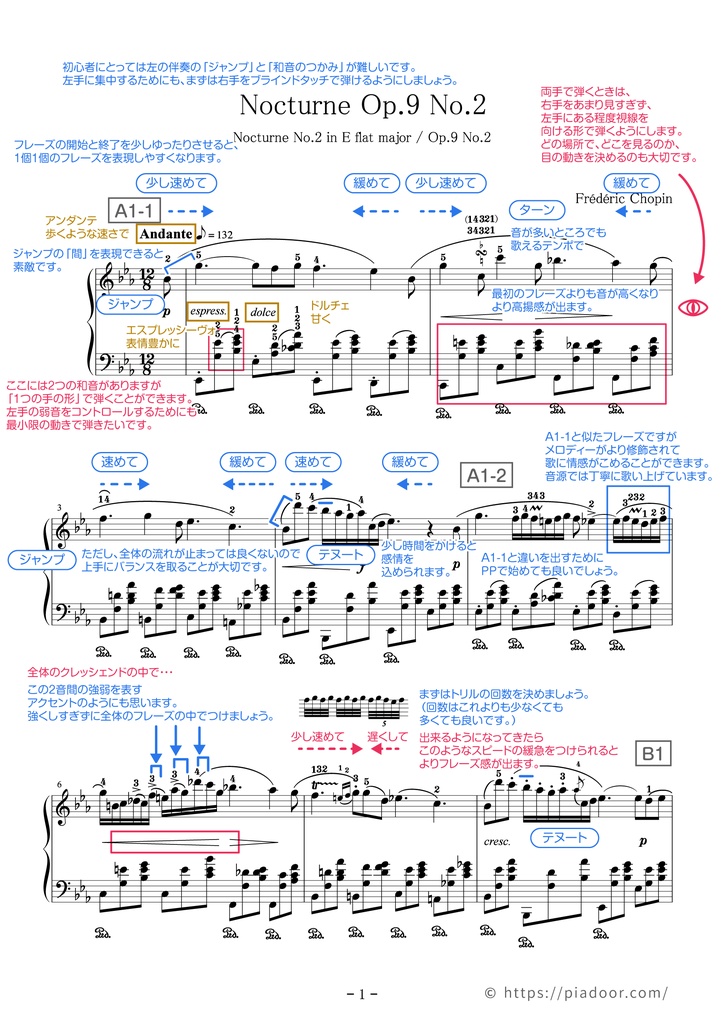 ノクターン Op.9-2（一言アドバイス楽譜）