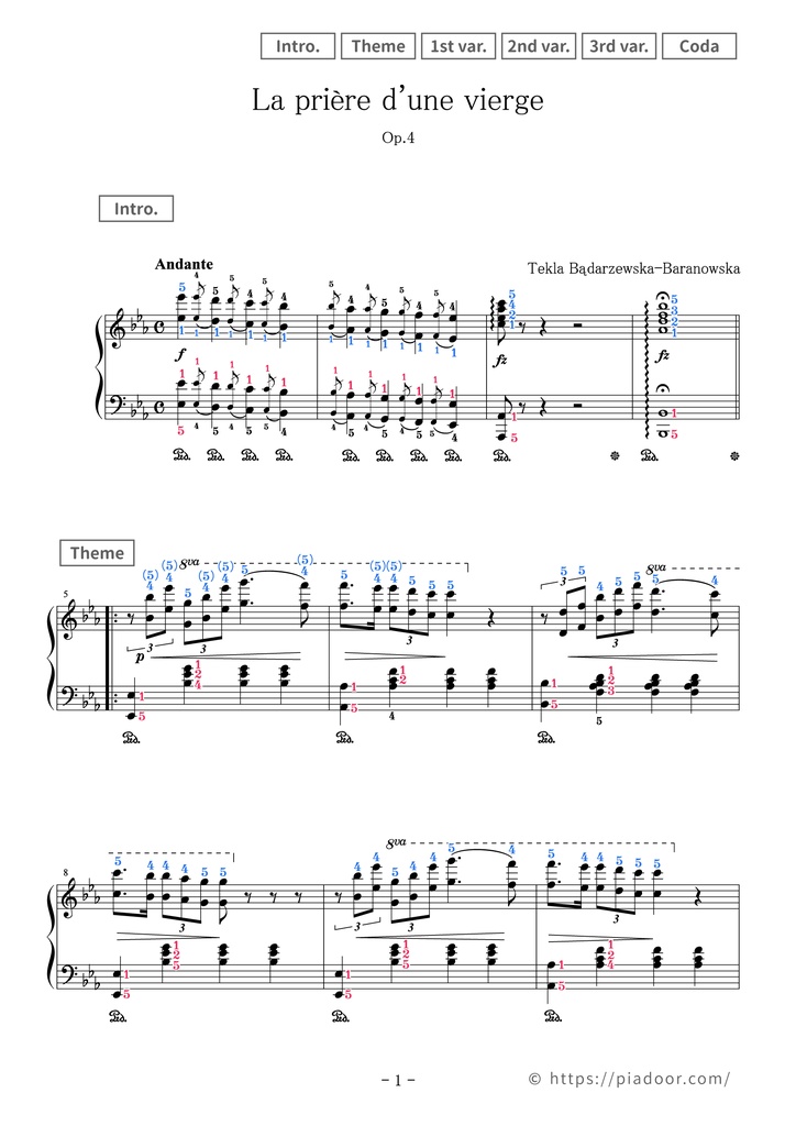 La prière d'une vierge Sheet Music For Piano (With Letters / With Finger Numbers)