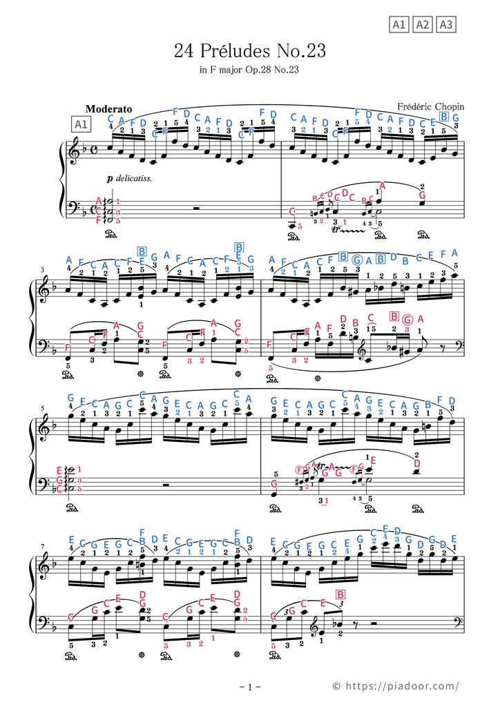 24 Préludes No.23 in F major Sheet Music For Piano (With Letters / With Finger Numbers)