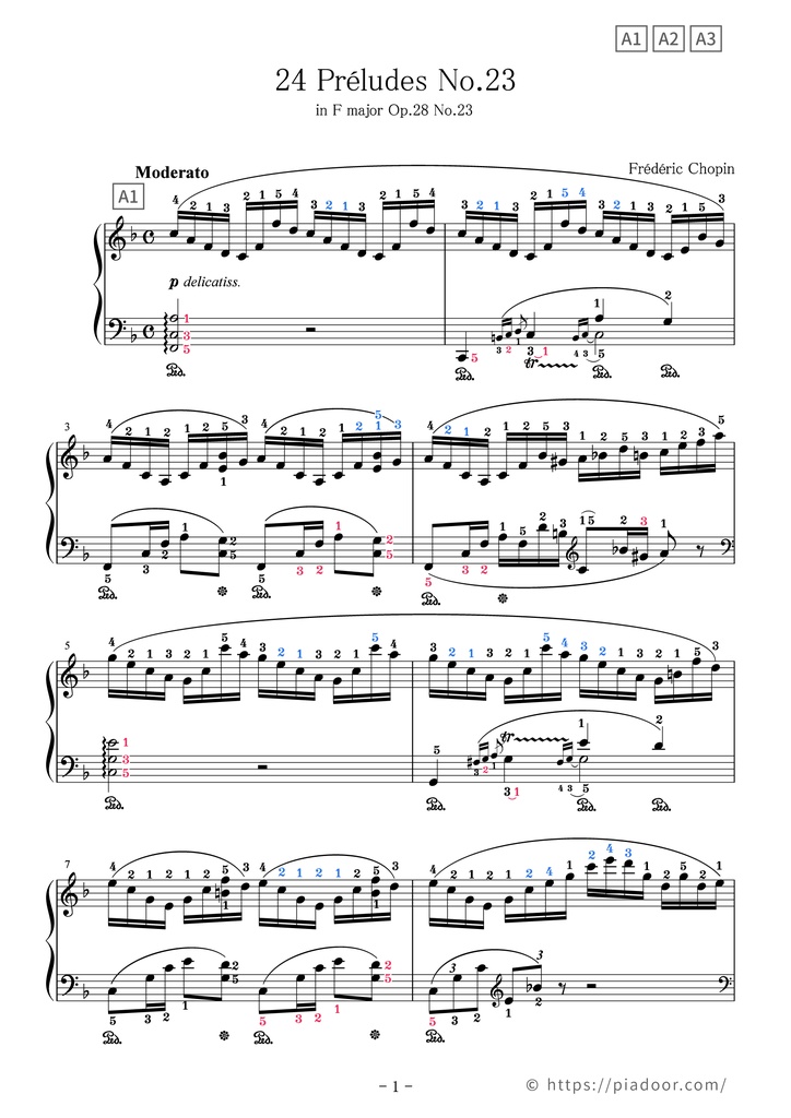24 Préludes No.23 in F major Sheet Music For Piano (With Letters / With Finger Numbers)