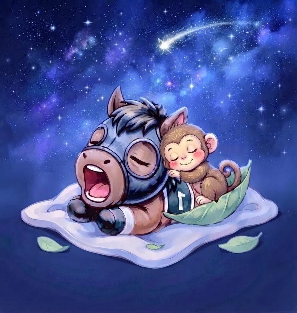 馬と猿のかわいいイラスト