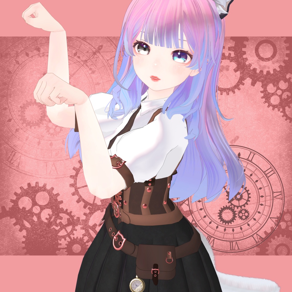 フレアスカートがかわいいスチームパンクの上下セット【複数アバター対応】