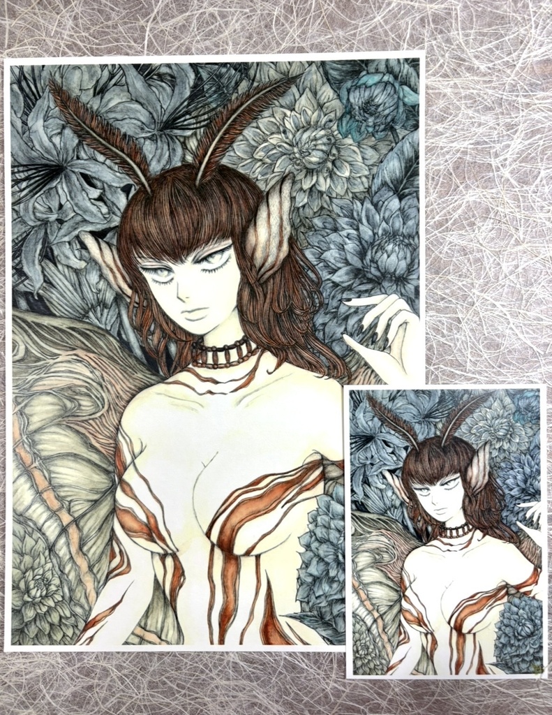9月の庭で/September garden（複製画）A4弱+ポストカードセット