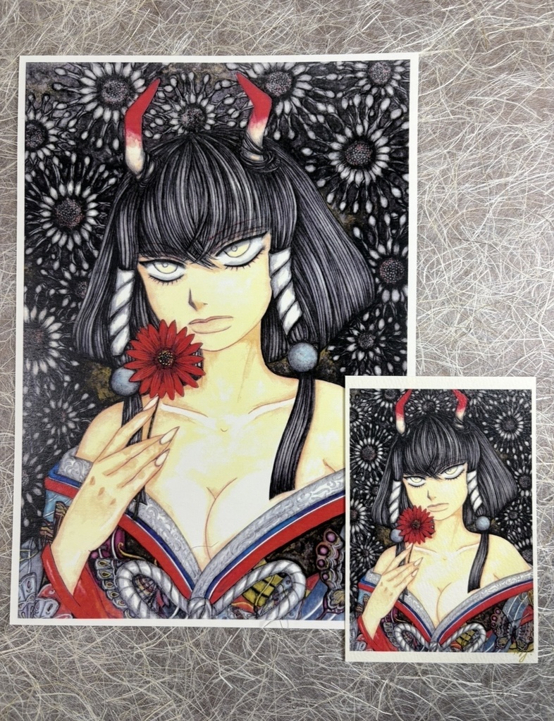 花鬼/オステオスペルマム(複製画)A4弱+ポストカード4点セット