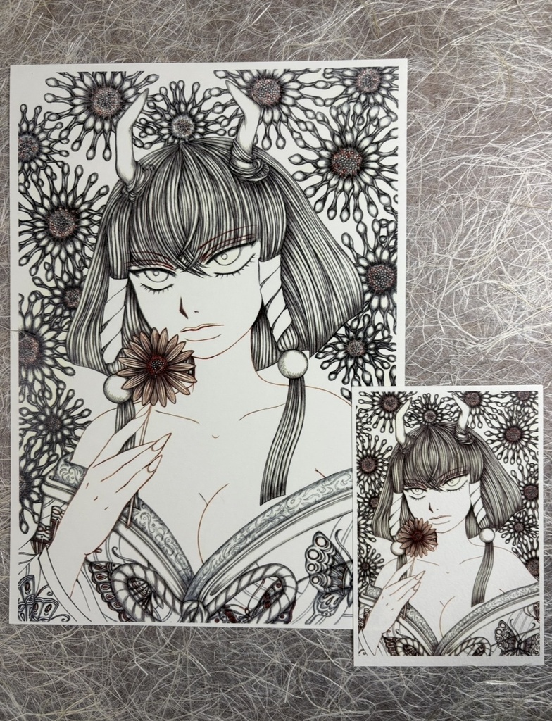 花鬼/オステオスペルマム(複製画)A4弱+ポストカード4点セット