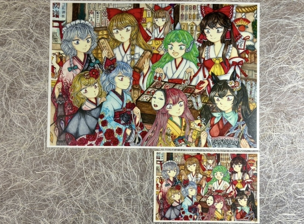 東方Project/博麗神社の初詣(複製画)A4弱+ポストカード4点セット