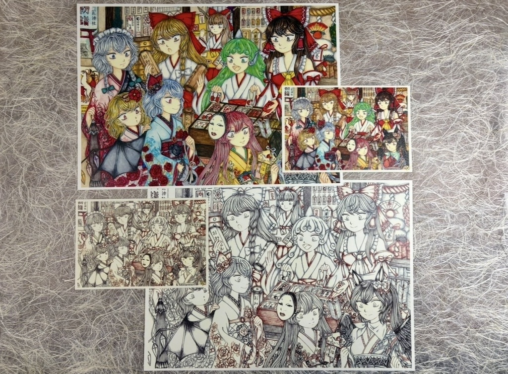 東方Project/博麗神社の初詣（複製画）A4弱+ポストカード4点セット