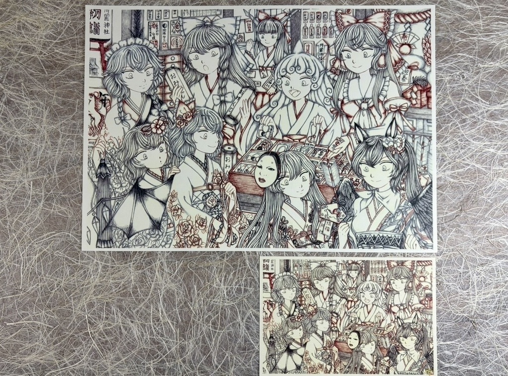 東方Project/博麗神社の初詣(複製画)A4弱+ポストカード4点セット