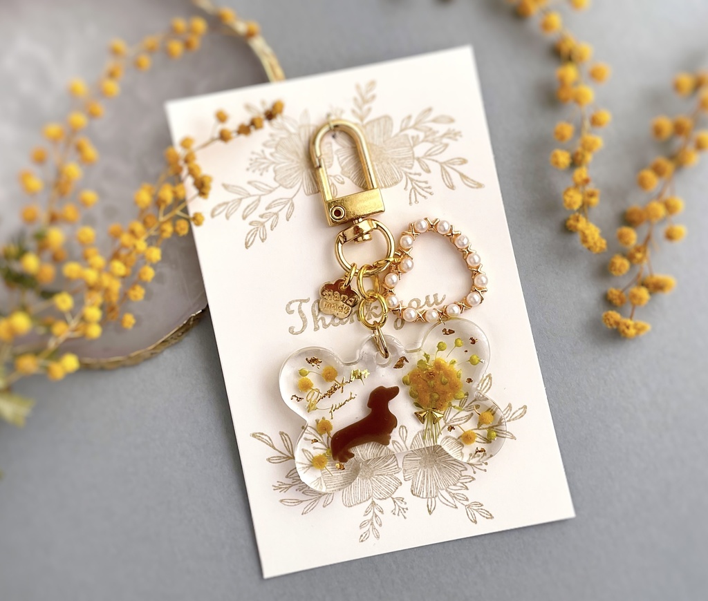 ミモザのわんちゃんキーホルダー(骨)