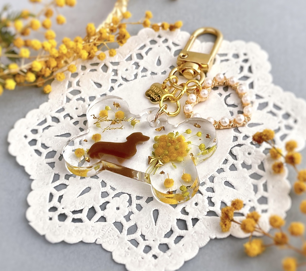 ミモザのわんちゃんキーホルダー(骨)