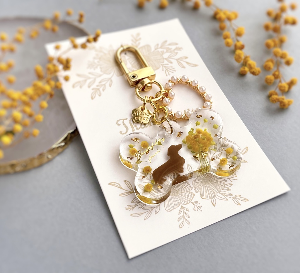 ミモザのわんちゃんキーホルダー(骨)