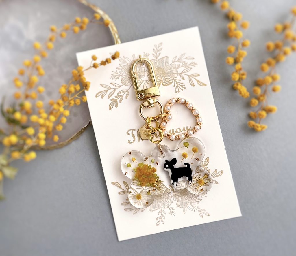 ミモザのわんちゃんキーホルダー(骨)