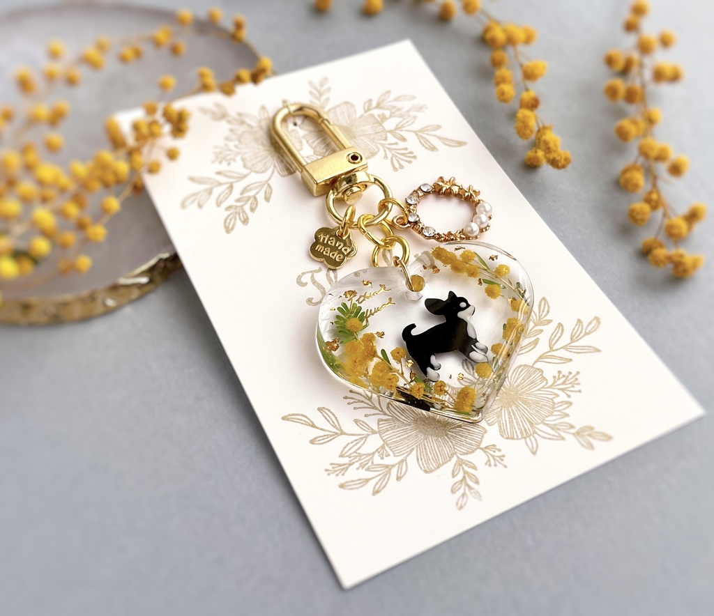 ミモザのわんちゃんキーホルダー(ハート)