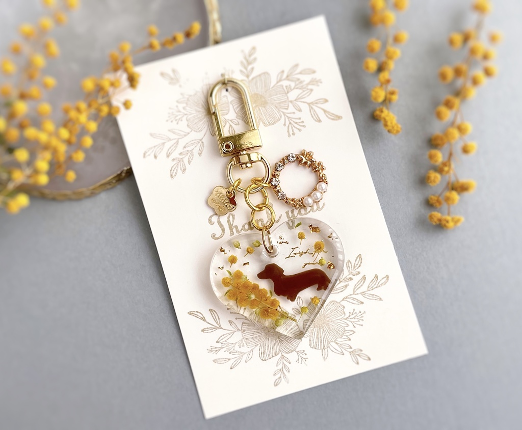 ミモザのわんちゃんキーホルダー(ハート)