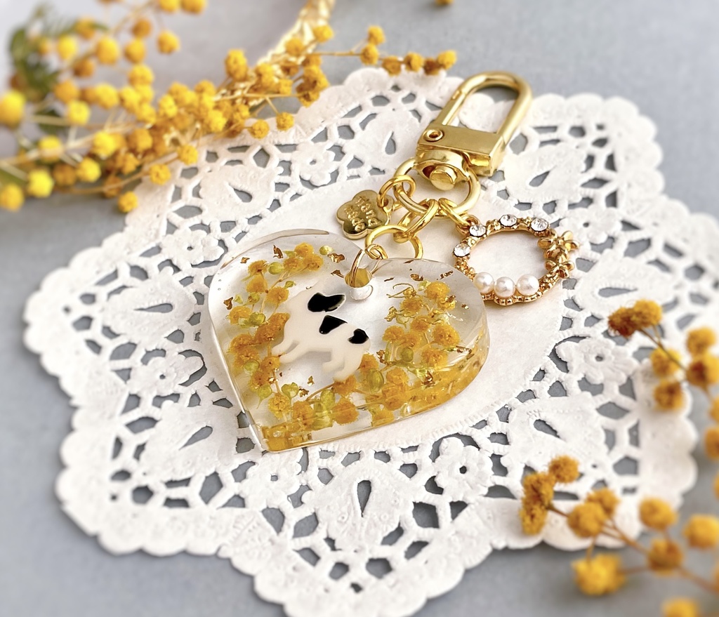 ミモザのわんちゃんキーホルダー(ハート)