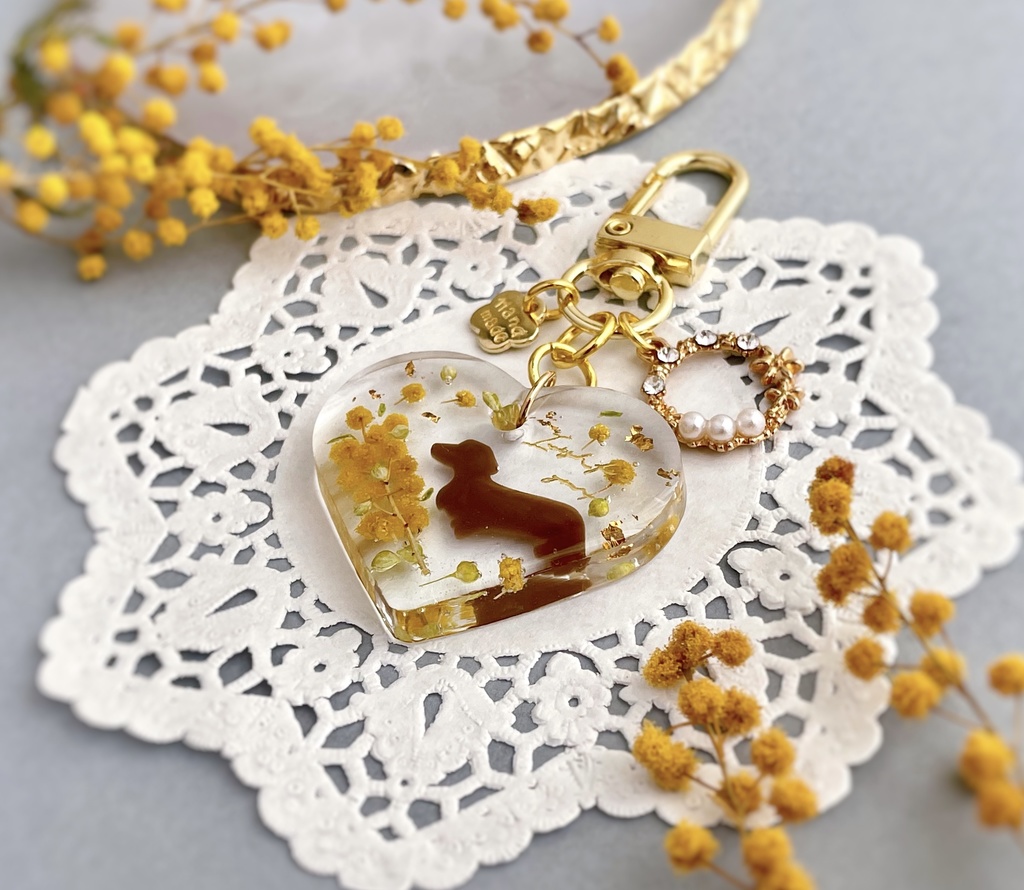 ミモザのわんちゃんキーホルダー(ハート)