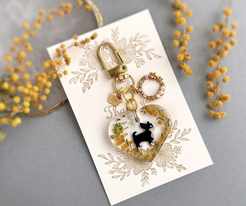 ミモザのわんちゃんキーホルダー(ハート)