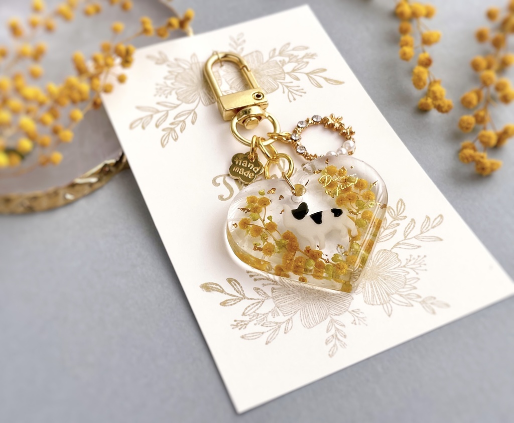 ミモザのわんちゃんキーホルダー(ハート)