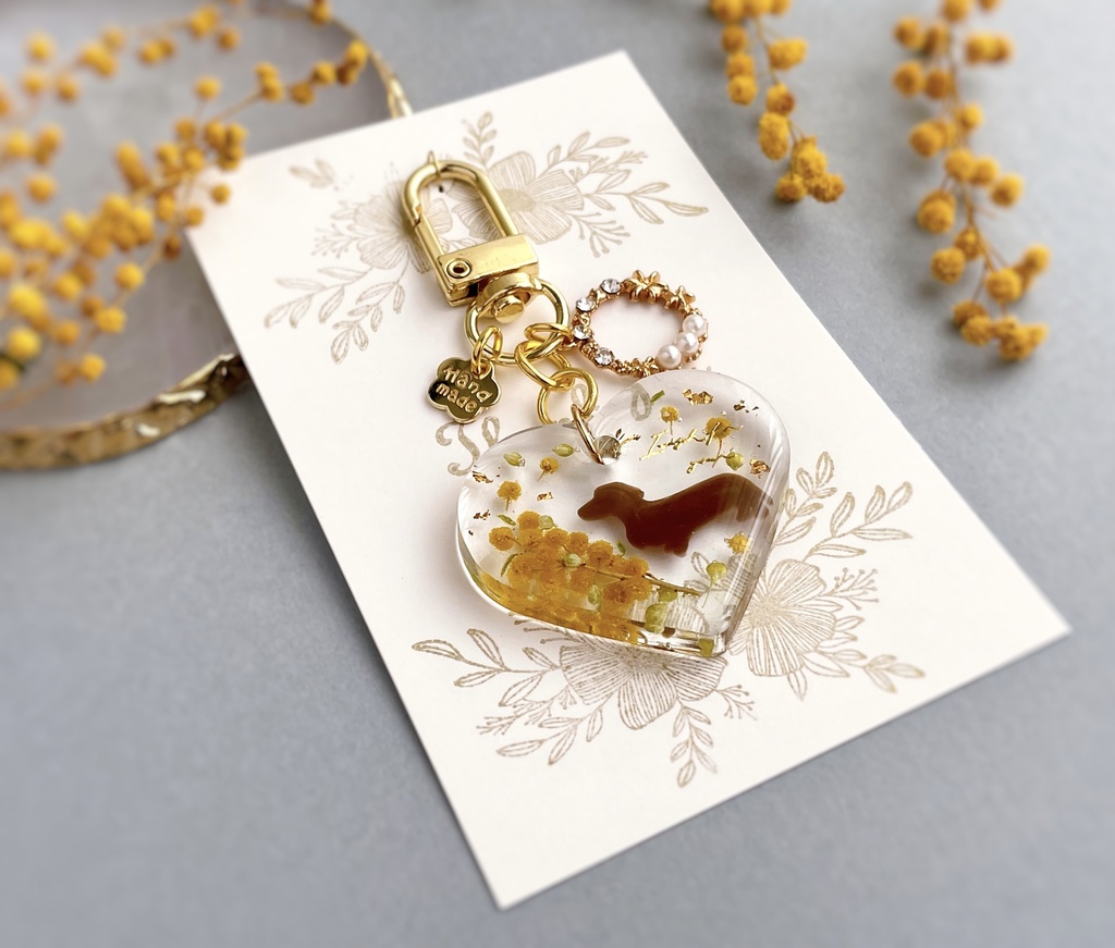 ミモザのわんちゃんキーホルダー(ハート)