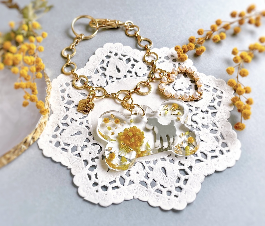 ミモザのわんちゃんバッグチャーム