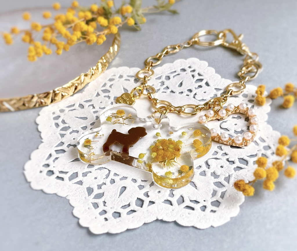 ミモザのわんちゃんバッグチャーム