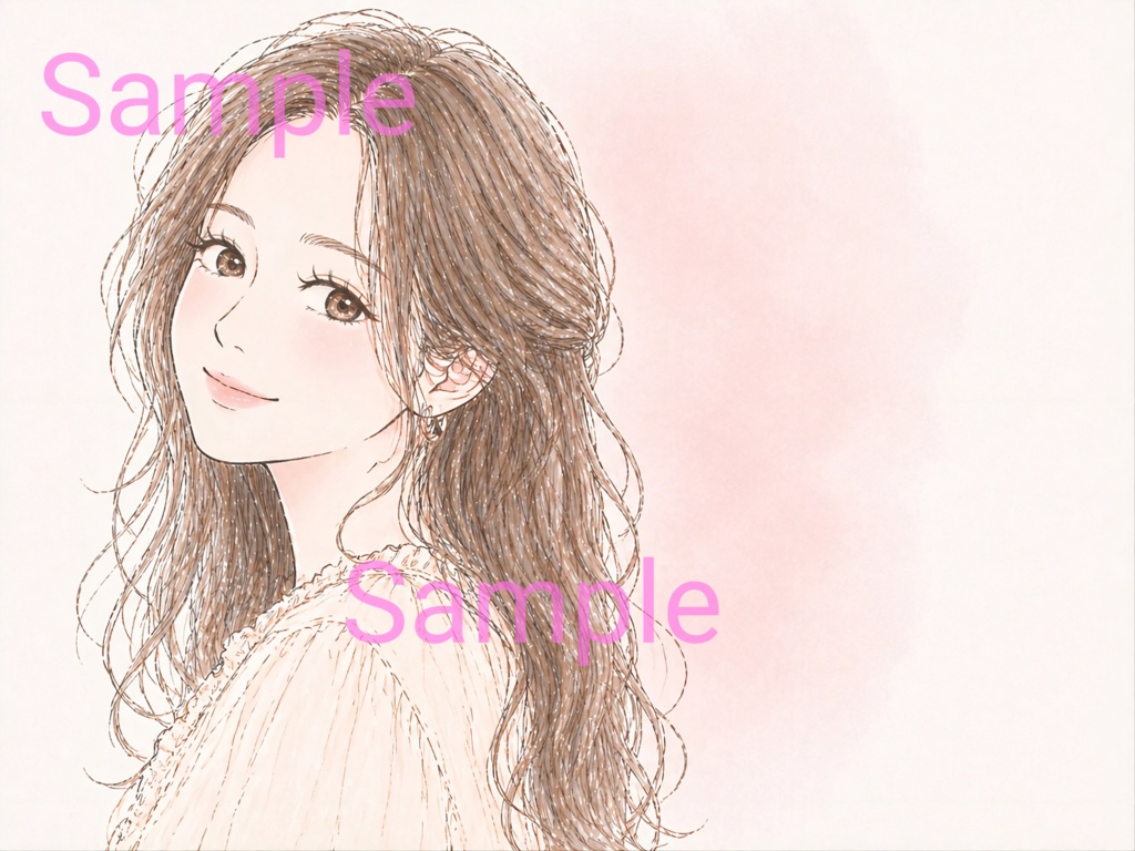 やさしい手描き風女性イラスト【背景あり＆背景透過PNG・商用利用可】