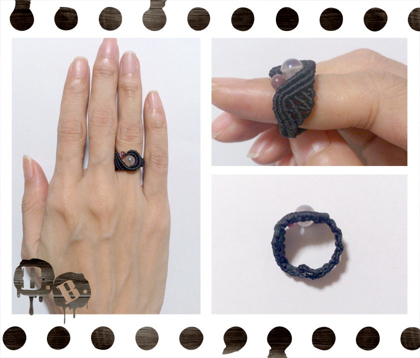 渦翼の指輪【ローズオーラ】【ブラックコード】【ハンドメイドアクセサリー】