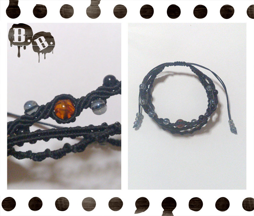 ナロー三連ブレスレット【アンバー】【ブラックコード】【ハンドメイドアクセサリー】
