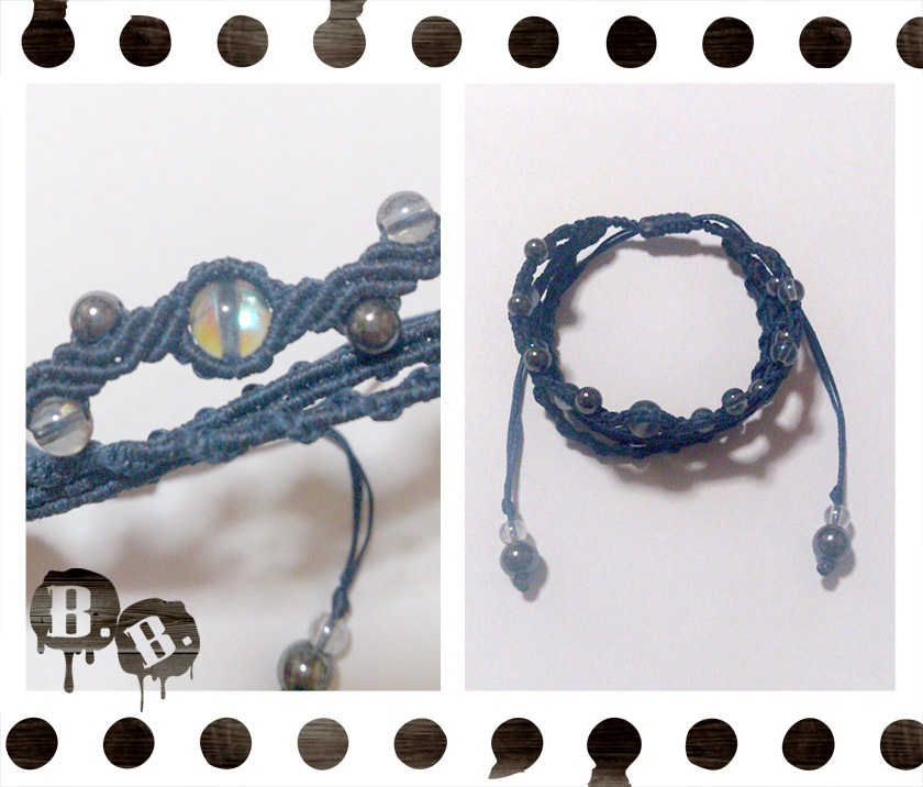 ナロー三連ブレスレット【ブラックルナフラッシュ】【ダークネイビーコード】【ハンドメイドアクセサリー】