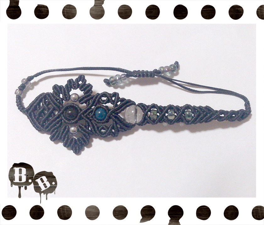 【アシンメトリー】蝶蜂のブレスレット【レインボーオブシディアン】【ブラックコード】【ハンドメイドアクセサリー】