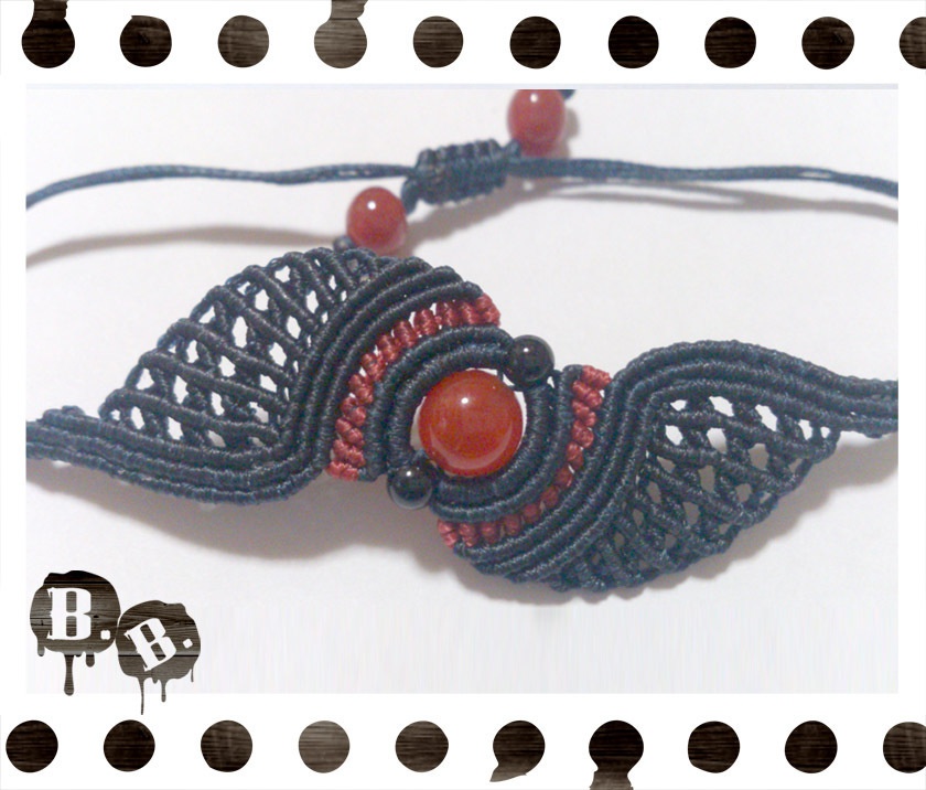 比翼の渦翼ブレスレット【レッドアゲート】【ダークネイビーコードxレッドコード】【ハンドメイドアクセサリー】
