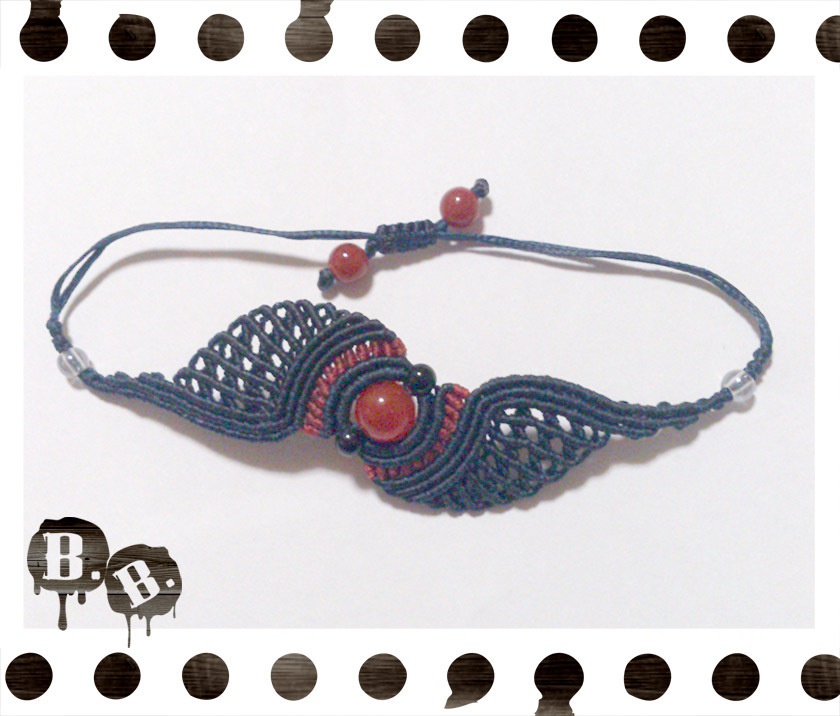 比翼の渦翼ブレスレット【レッドアゲート】【ダークネイビーコードxレッドコード】【ハンドメイドアクセサリー】