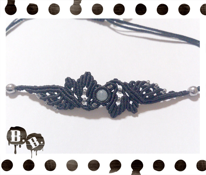 ナロースパイラルウィングブレスレット【アクアマリン】【ブラックコード】【ハンドメイドアクセサリー】