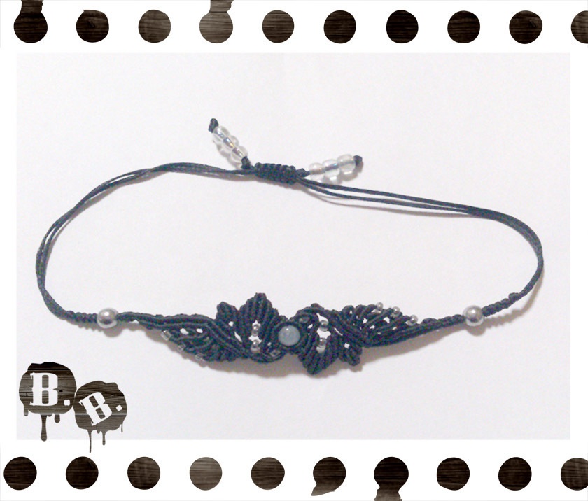 ナロースパイラルウィングブレスレット【アクアマリン】【ブラックコード】【ハンドメイドアクセサリー】