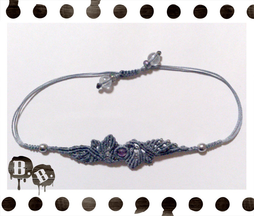 ナロースパイラルウィングブレスレット【アメジスト】【ブルーグレーコード】【ハンドメイドアクセサリー】