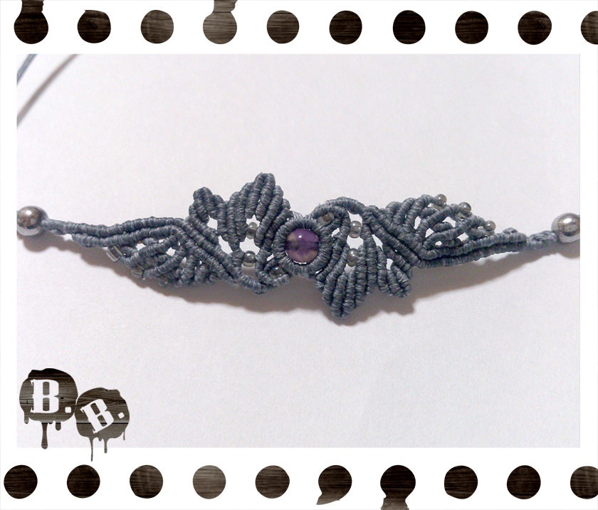 ナロースパイラルウィングブレスレット【アメジスト】【ブルーグレーコード】【ハンドメイドアクセサリー】