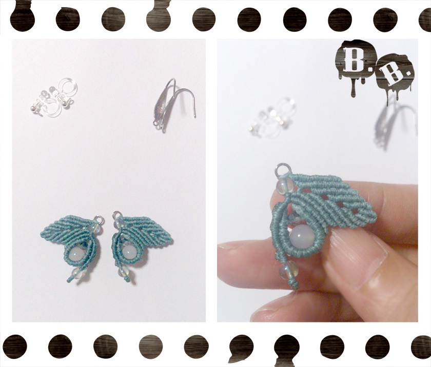 葉雫蝶のピアスセット【ホワイトアゲート】【ブルーグリーンコード】【ハンドメイドアクセサリー】