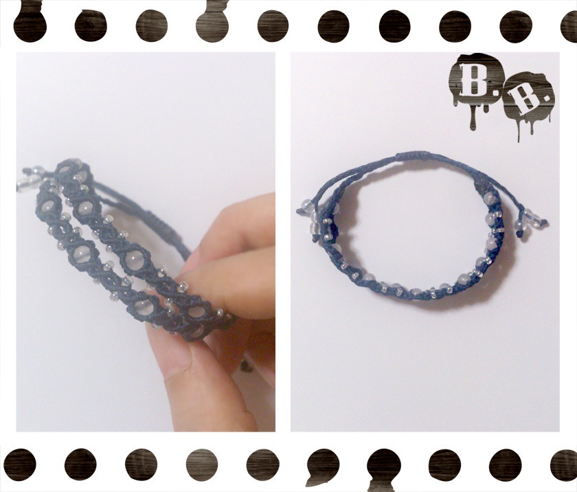 ナローシンプル二連ブレスレット【ホワイトジェイド】【ダークネイビーコード】【ハンドメイドアクセサリー】