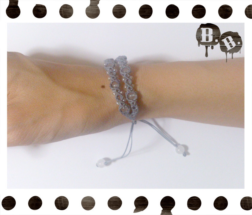 ナローシンプル二連ブレスレット【ホワイトジェイド】【ブルーグレーコード】【ハンドメイドアクセサリー】