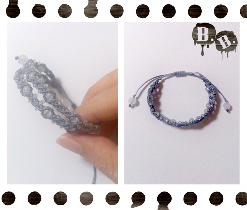 ナローシンプル二連ブレスレット【ホワイトジェイド】【ブルーグレーコード】【ハンドメイドアクセサリー】