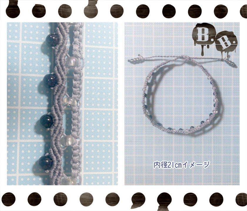 ウェーブドロップのアンクレット【ブルーゴールドストーン】【ブルーグレーコード】【ハンドメイドアクセサリー】