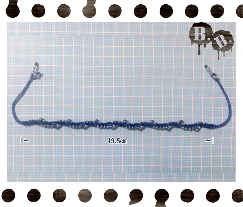 スプラッシュウェーブのアンクレット【ガラスビーズ】【ロイヤルブルーコード】【ハンドメイドアクセサリー】