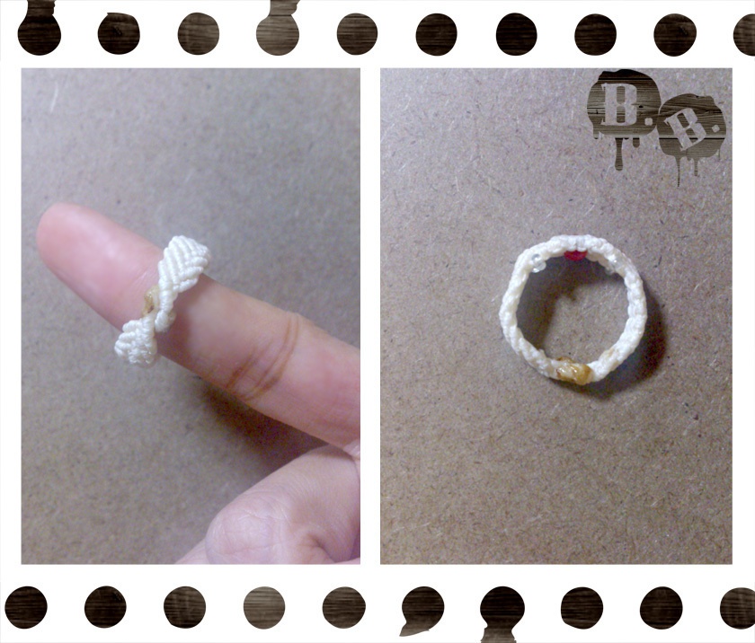 輪指輪(リングリング)【ミックスジェイドレッド】【ナチュラルホワイトコード】【ハンドメイドアクセサリー】